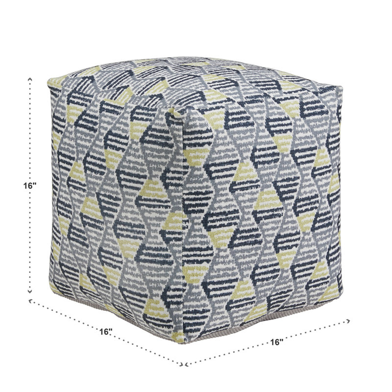 Doniphan Upholstered Square Pouf Ottoman, Blue Graphic Print