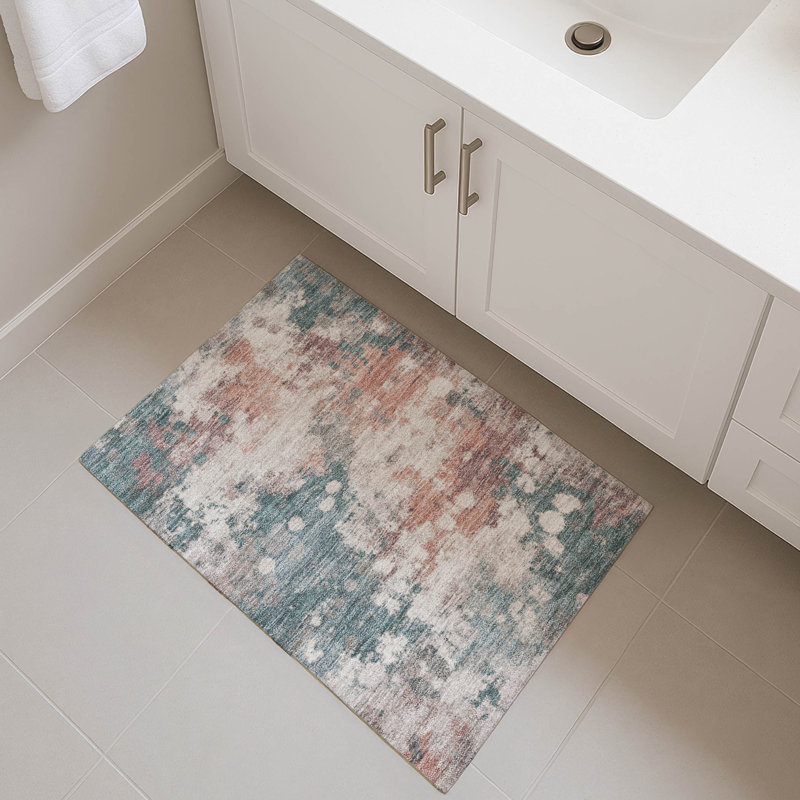 Premium Machine Washable Mayfield AMF2114 Abstract Rug, 1'8" x 2'6", Coral