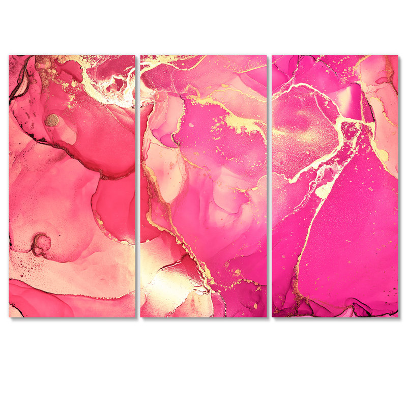 Rose et or fuchia liquide Art II - impression d'art moderne sur toile, H 28 po x l 36 po x P 1 po