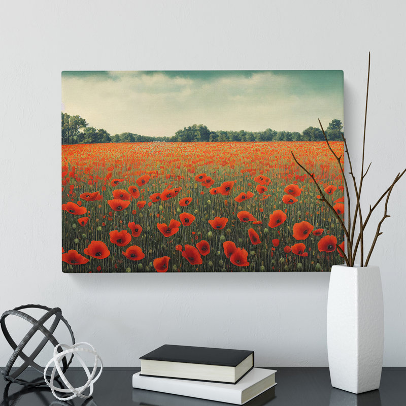 Engaging Poppy Field Flowers - Wrapped Canvas, 40cm H x 60cm W x 3cm D