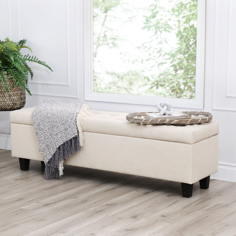 Belvilus Polyester Upholstered Storage Bench, Ivory 