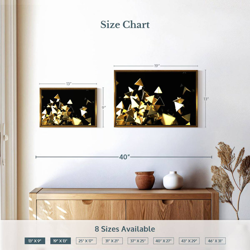 Golden Pyramids, 19 po x 13 po, Cadre flottant doré