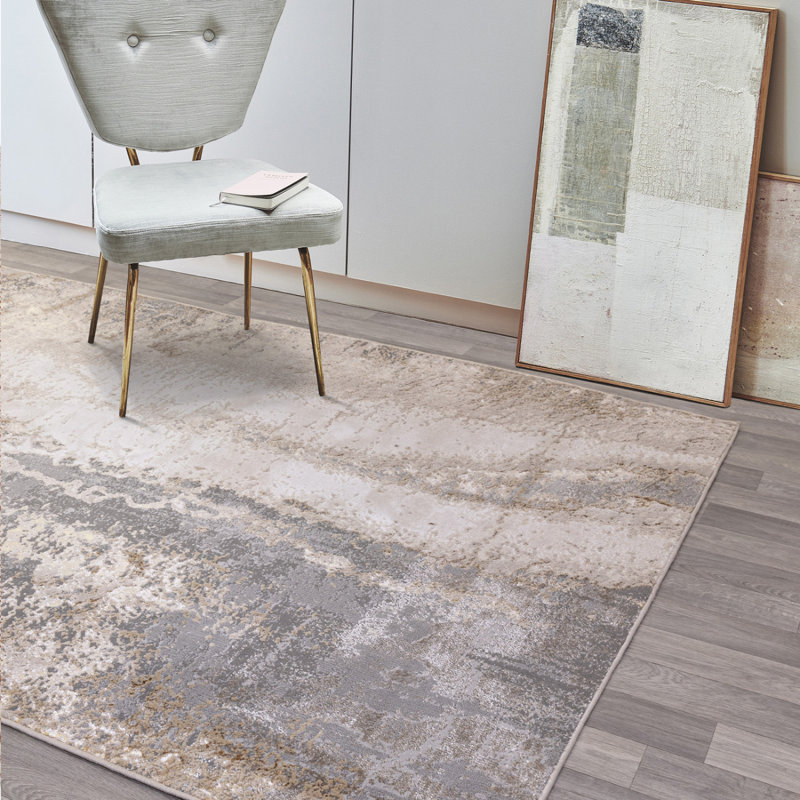 Beige Luxurious ,Modern Abstract Easy To Clean Rug For Bedroom & Living Room, Polyester/Polypropylene Plastic