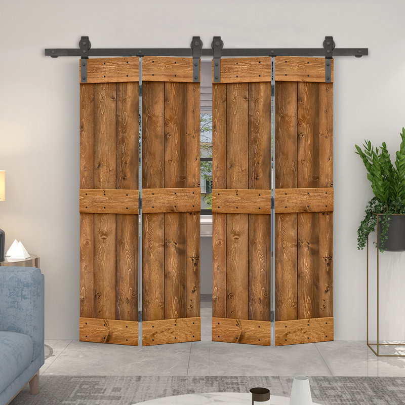84'' Solid Wood Barn Doors Painted without Installation Hardware Kit Bi-Fold Door, Walnut, 52" x 84"
