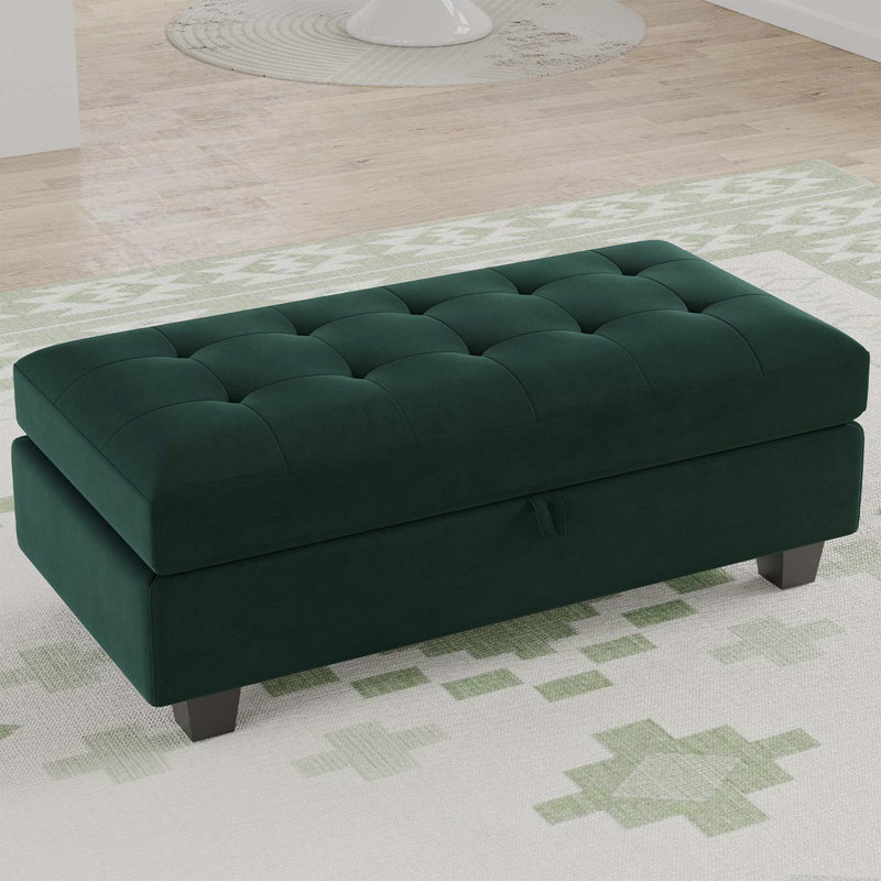 Skerl 46.9'' Long Upholstered Flip Top Storage Bench Storage Ottoman Seat Footstool, Green