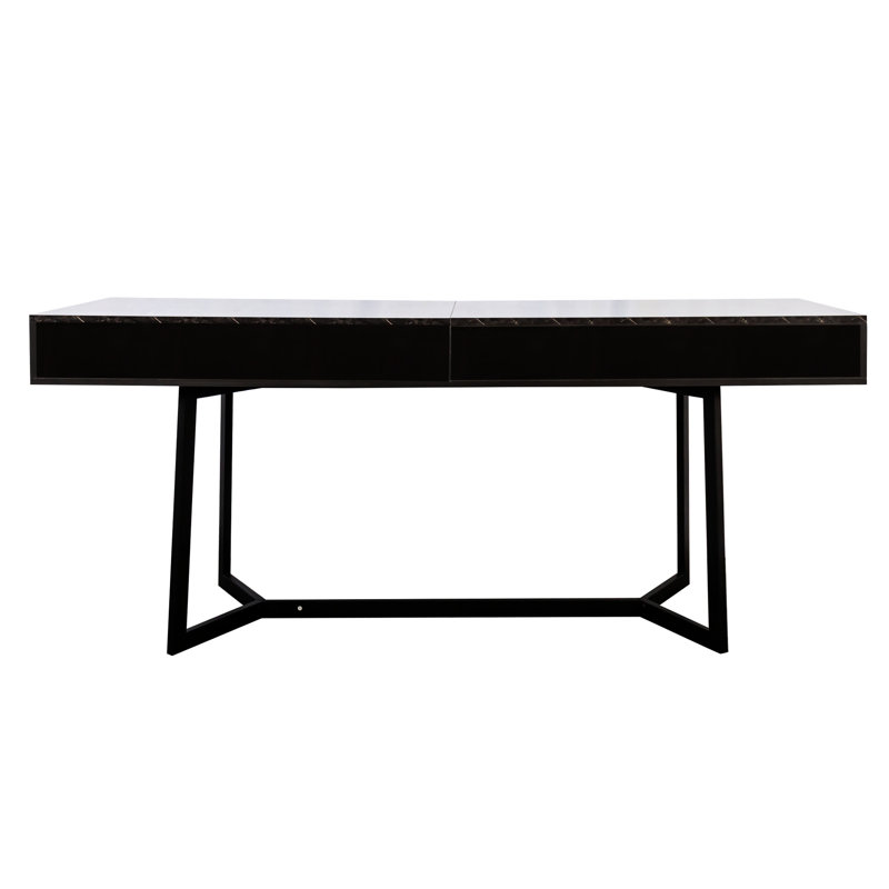 Bureau d'étude noir de 72,72 po avec pieds en forme de Y, surface lisse pour l'écriture, convenant à tout bureau de travail moderne en métal, largeur de 22,94 po