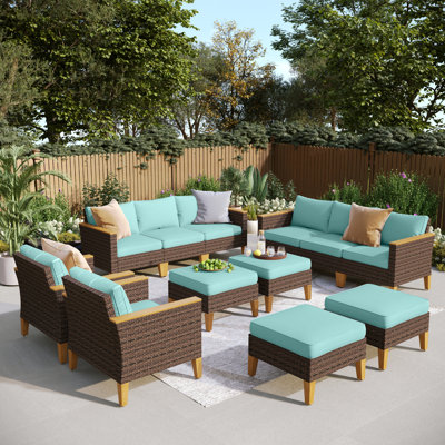 Ensemble de mobilier d'extérieur en osier 8 pièces Argyri, ensemble de patio modulaire en rotin avec coussins beiges