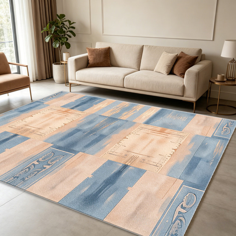 Blue Beige Abstract Tribal area rugs for Living Room, Soft and Comfortable, Suitable for all seasons, easy to maintain, machine washable Indoor floor mat, Under Table Farmhouse suitable for Bedroom, Dining Room, Study,  Balcony, Home Decor Patio