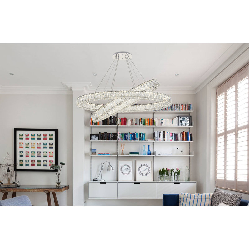 Lustre ovale en cristal 2 lumières Steveson, H 12 po x l 18 po x P 18 po, Chrome