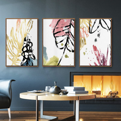 No Deckle Tropical Moderne II, ensemble de 3 toiles encadrées sur toile