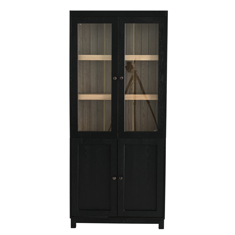 Retro - Moderne vitrine en placage de bois de frêne avec 5 tablettes, charnières amortissantes et design deux tons pour le bureau de cuisine