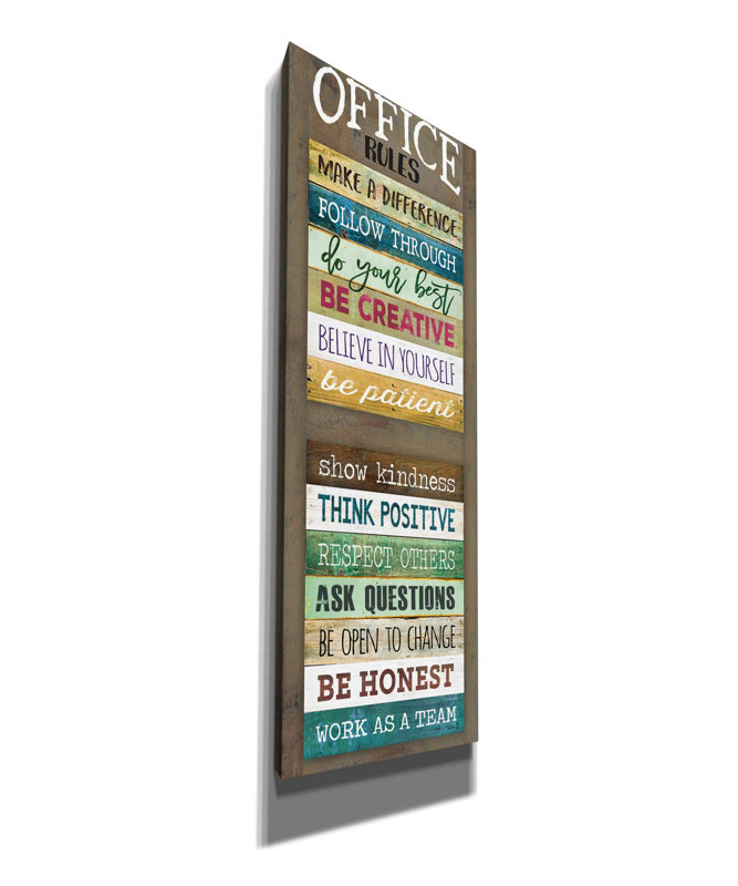 «Office Rules» par Marla Rae, art mural sur toile, H 36 po x l 12 po x P 1,5 po
