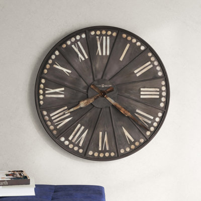 Stockard Modern & Contemporary Oversized Wall Clock, Metal Frame with Recessed Sections and Roman Numeral Dial