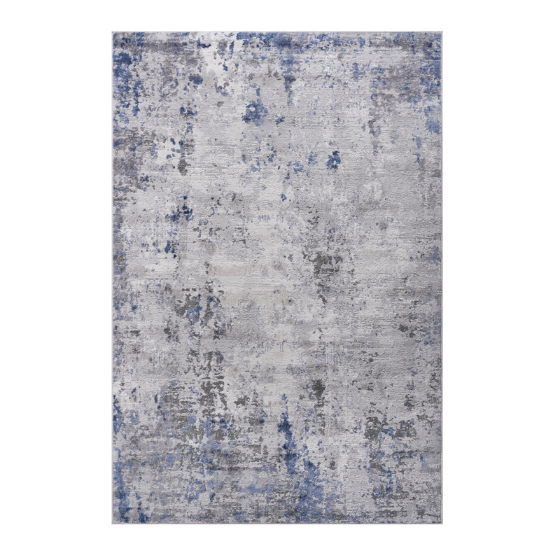 8X10 Area Rug In Silver/Blue/Abstract - Stain And Wear , Non-Shedding, Rectangle 7'9" x 10'