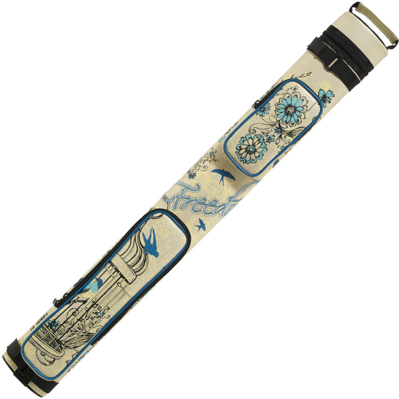 Athena Beige and Blue Vinyl Pool Cue Case with Floral Design