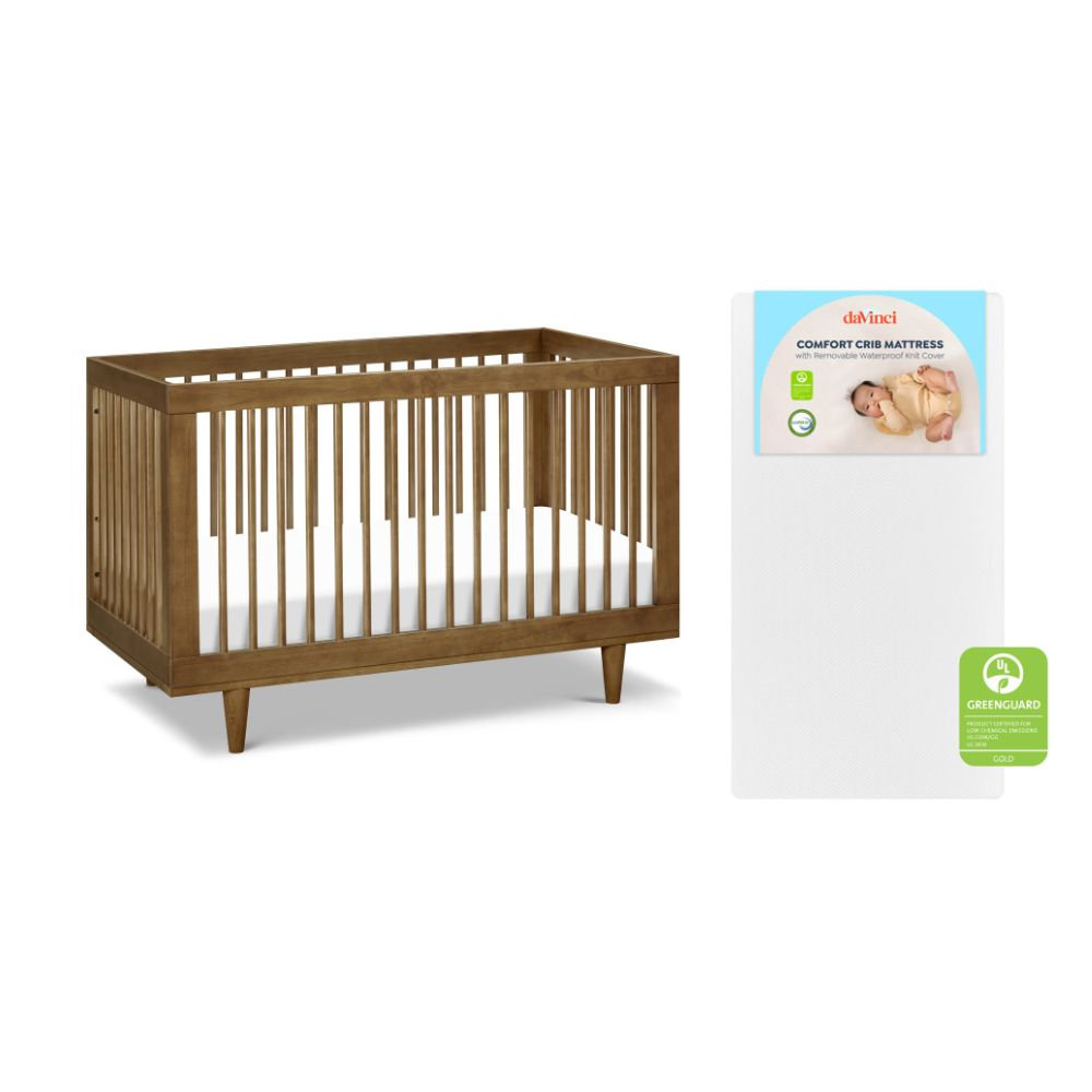 Marley Pine 3-in-1 Convertible Crib, Walnut, Crib + Mattress