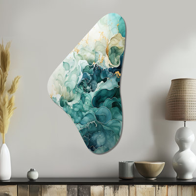 Teal Gold Minimalism Serenity In Motion - Minimalism Boomerang Shape Assymterical Metal Wall Art