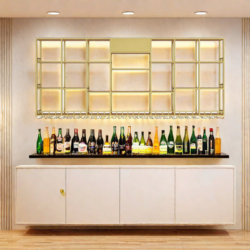 Multi-tier Iron Wall Mounted Wine Rack, Gold, 47.2" H x 110.2" W x 7.8" D