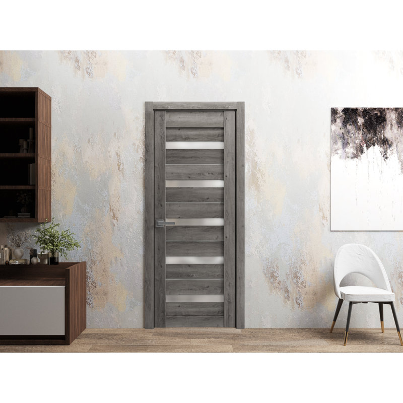 Porte française solide | Verre givré Quadro | Poignée simple à panneau régulier | Portes de salle de bain et de chambre à coucher