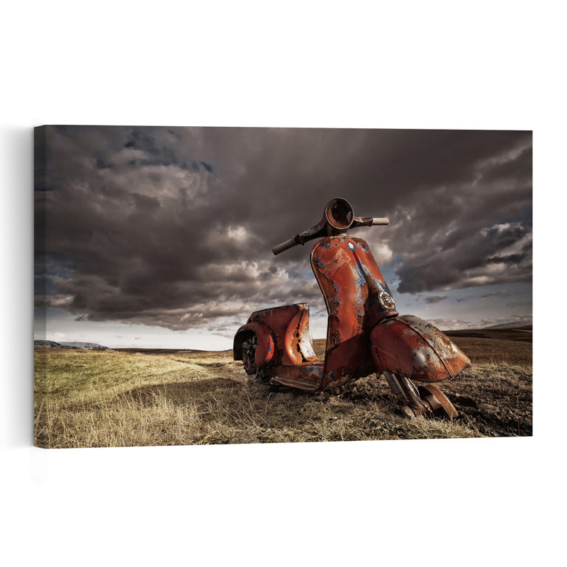 Rusty Scooter Landscape Dramatic Rustic Vintage Landscape Nature Wall Art Print by Þorsteinn H. Ingibergsson - Wrapped Canvas Print