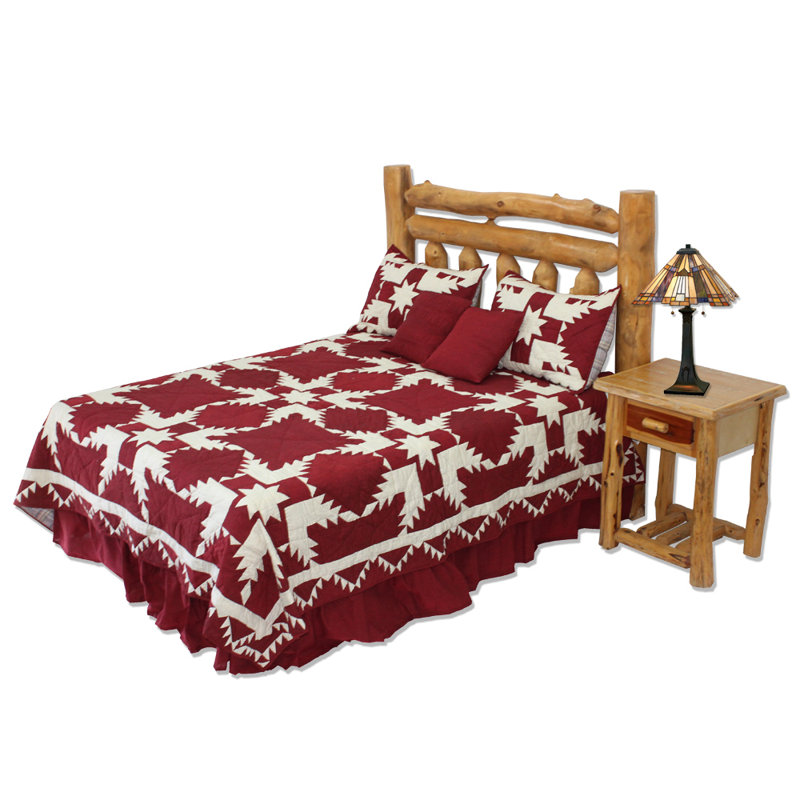 Feathered Star Rustic Cotton Patchwork Quilt, Red, Super Queen Quilt