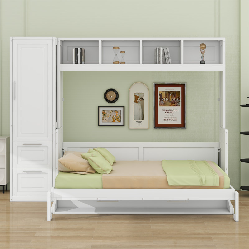 Lit escamotable Murphy avec placard et tiroirs, Blanc