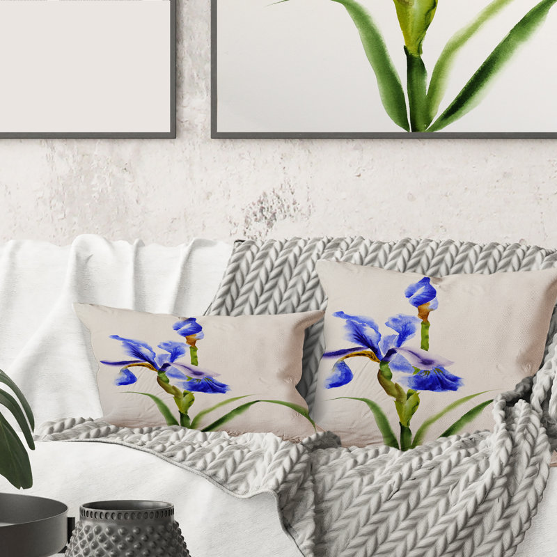 Rétro fleur d'iris bleu - coussin traditionnel imprimé