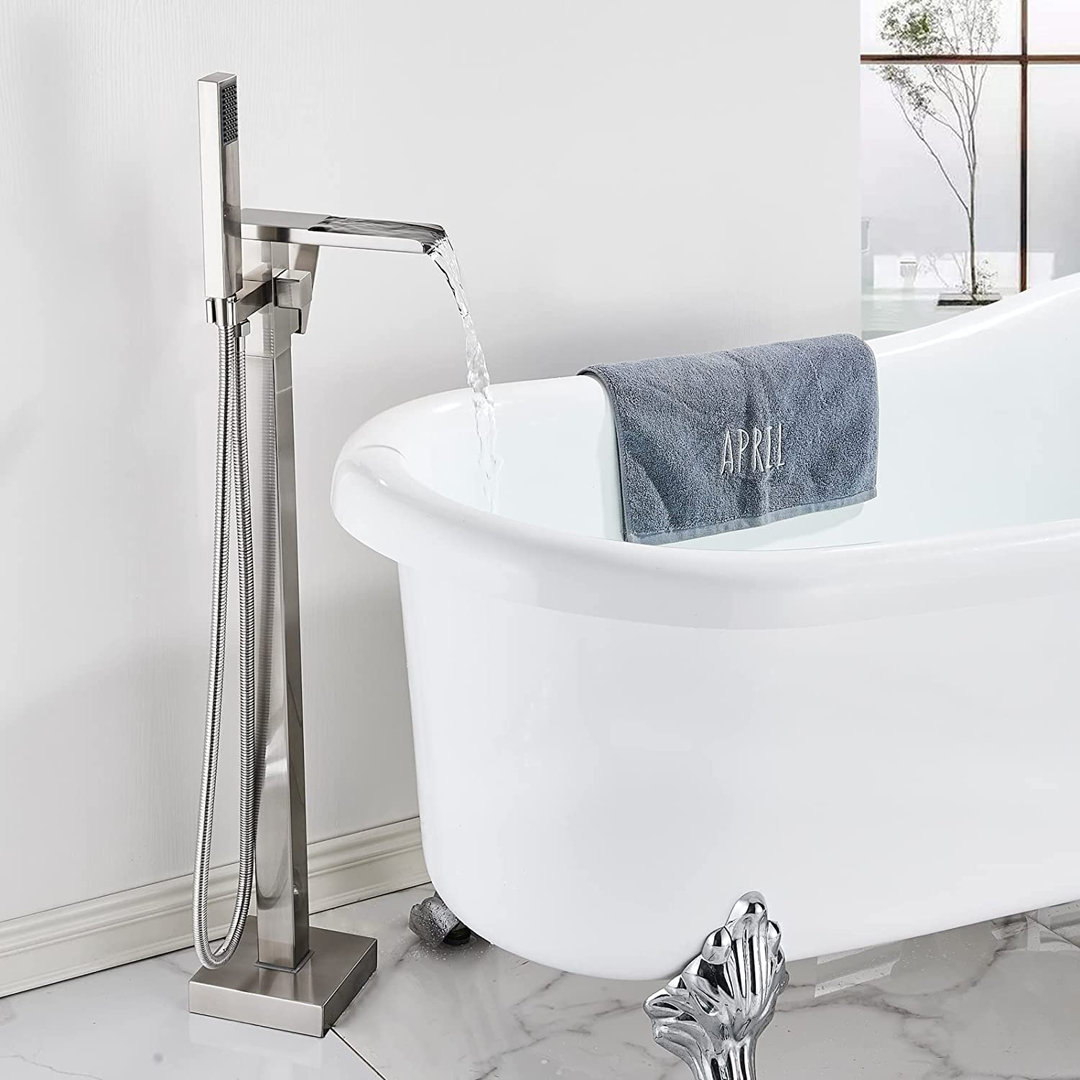 Chrome Tub Faucet Waterfall FreeStanding Bathtub Filler Brass Floor Mount Shower Faucet
