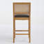 Ensemble de 2 tabourets de bar en bois massif à dossier en rotin, gris, coussin en lin mat, style rustique / naturel | Idée de cadeau