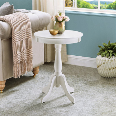 Table d'appoint blanche en bois avec plateau rond - idéale pour le temps en famille, 18,5 po de diamètre x 25,5 po de hauteur, base piédestal charmante et décor champêtre