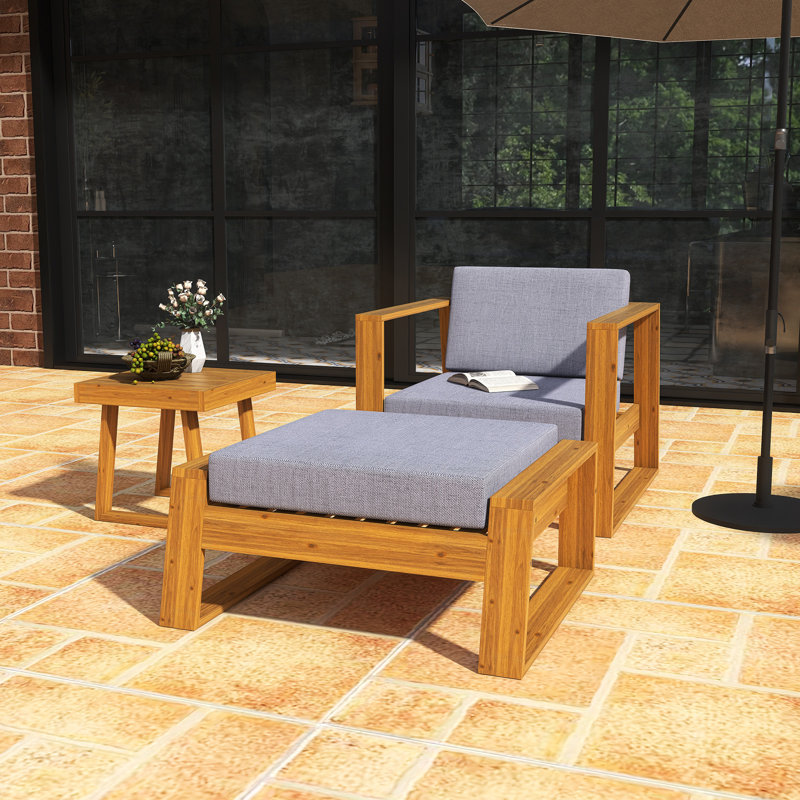 Ensemble de canapé d'extérieur en bois d'acacia avec repose-pieds et table, Gris