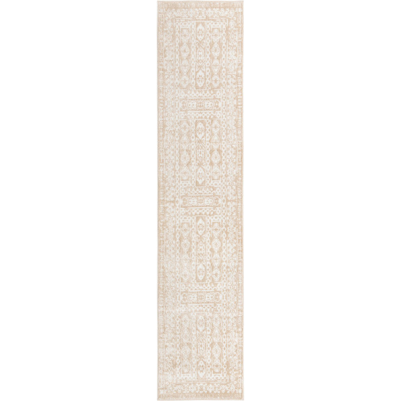 Tapis beige contemporain Micsunel, Tapis de couloir 2 pi 7 po x 12 pi