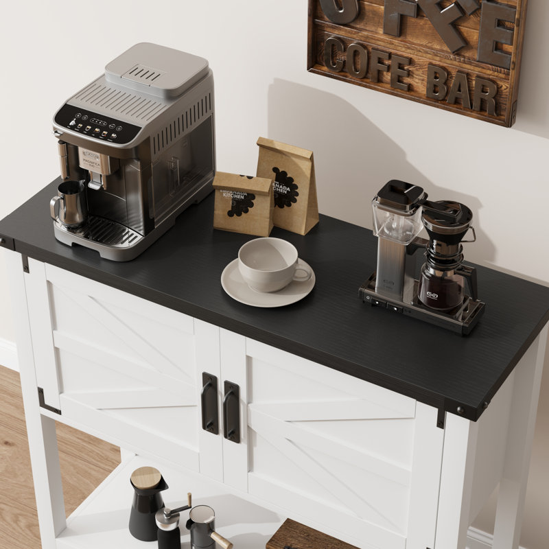 Bar ferme Farmhouse avec portes doubles, tablette ouverte et armoires de rangement, Blanc