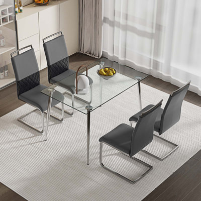 Gieuvious 4 - Person Glass Top Four Leg Dining Set