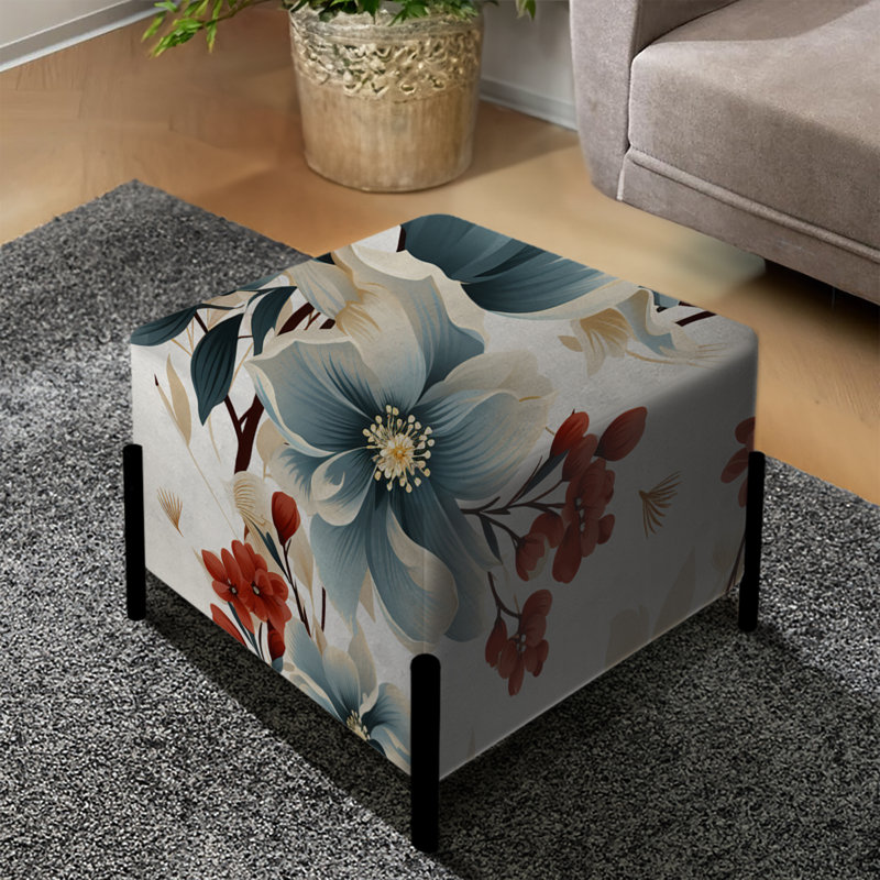 Motif floral zen rouge et blanc asiatique - repose-pieds carré floral