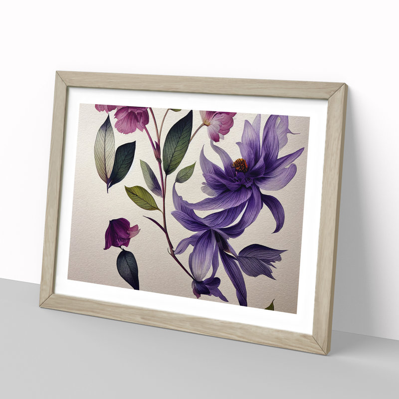 Shining Watercolour Flowers - Framed Print, 34cm H x 46cm W x 2cm D, Oak