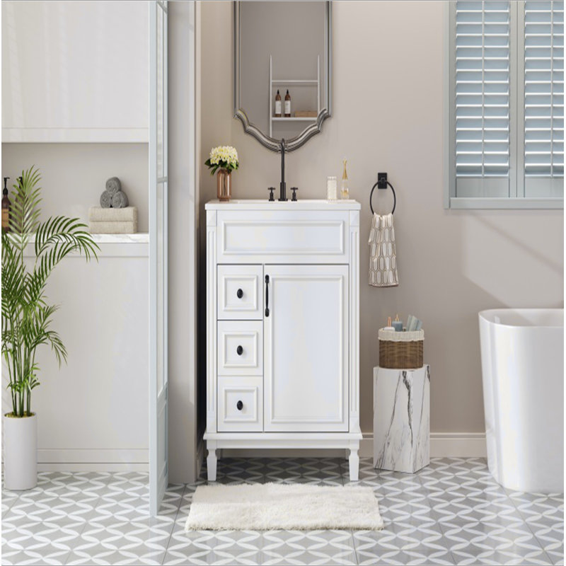 Meuble-lavabo de 30 po avec lavabo en céramique, petite armoire de salle de bain, armoire moderne avec 2 tiroirs et tablette réglable