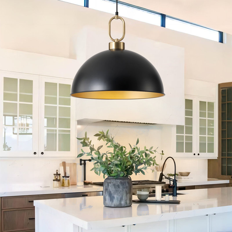 Worthing 1-Light 2-Piece Matte Black Dome Pendant, 15.94" H x 18.11" W x 18.11" D