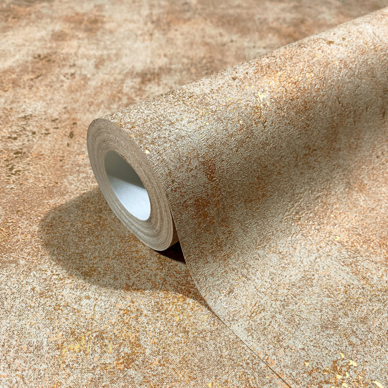 Textures Collection Industrial Distressed Plain Metallic Elements Finish Wallpaper Roll, Gold