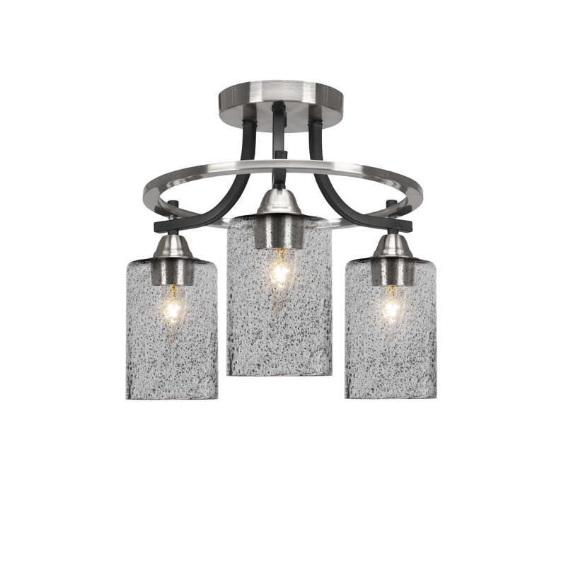 Yolane Paramount 3 Light Semi-Flush Shown In Brushed Nickel Finish With 4" Glass, Seeded, Matte Black/Brushed Nickel
