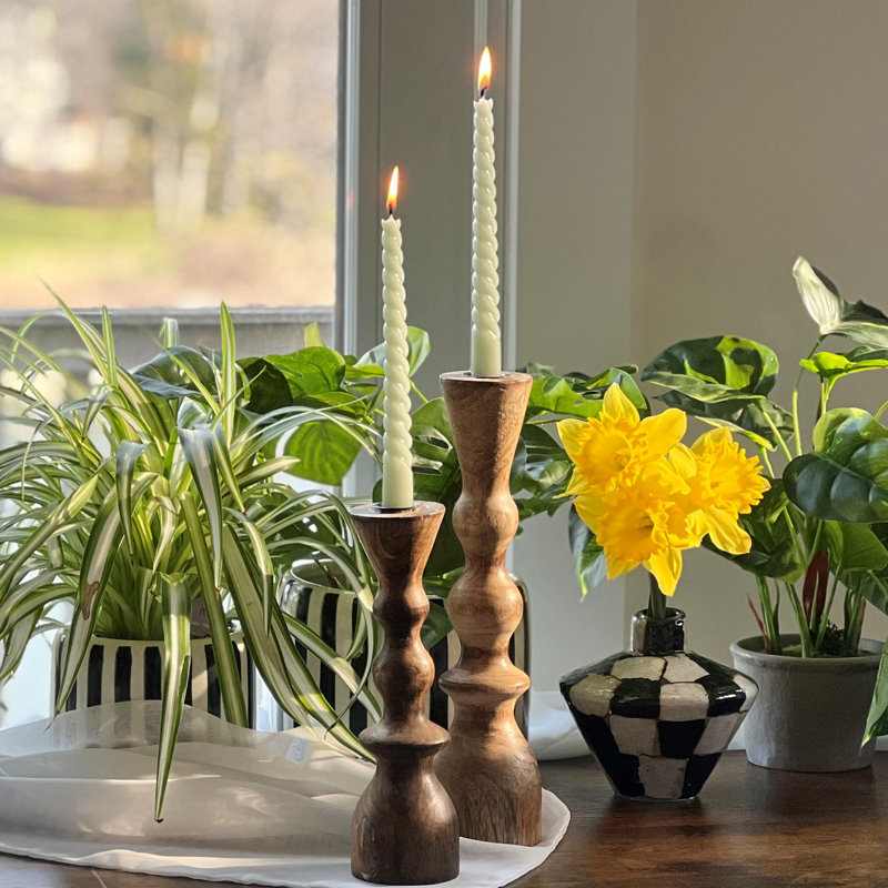 11.75'' H Wood Tabletop Candlestick