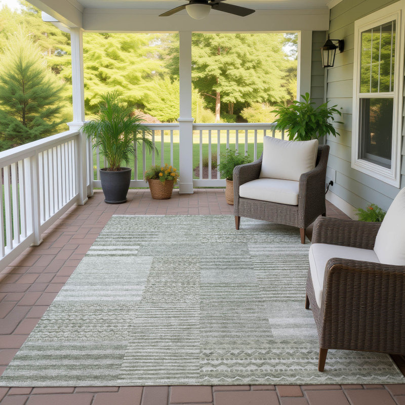 Machine Washable Indoor/Outdoor Chantille ACN2749 Striped Rug, 9' x 12', Sage