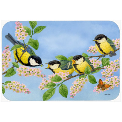 Caroline's Treasures Great Tit Family of Birds Glass Cutting Board