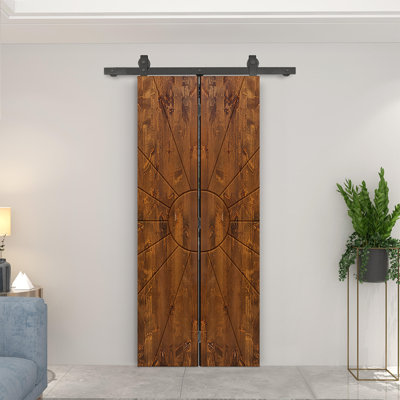 Pine Wood Bi-Fold Barn Door with Sliding Hardware Kit