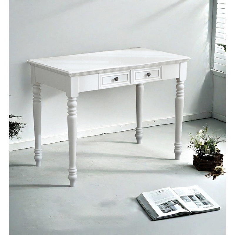Bureau d'écriture rétro avec deux tiroirs de style américain, 29.9" H x 47.20" W x 21.7" D, Blanc