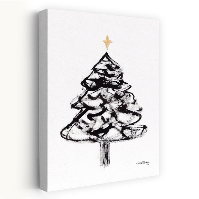 Contemporary Art Abstract Contemporary Christmas Tree Winter Landscape Wall Art by Janel Bragg - Wrapped Canvas Print