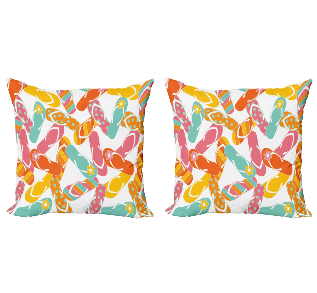 Ambesonne Summer Throw Pillow Cushion Cover Pack Of 2, Colorful Bunch Flip Flops Sandals Pattern Relax Holiday Sunbath Theme Groovy Graphic, Zippered Double-Side Digital Print Decor, 24", Multicolor (Set of 2) Ambesonne 