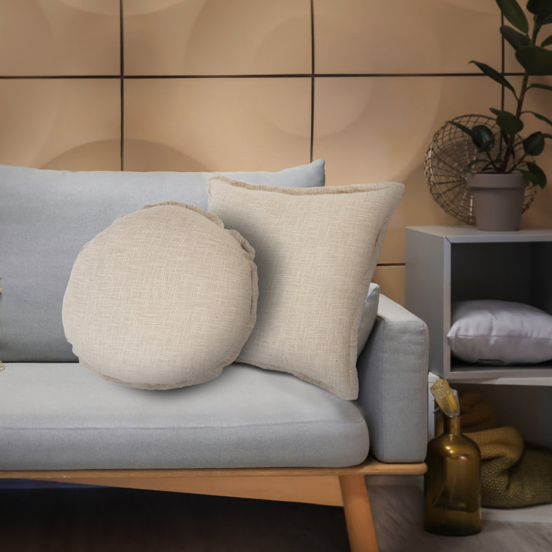 Housse de coussin en coton naturel de couleur unie, Rond, Housse de coussin seulement - sans coussin