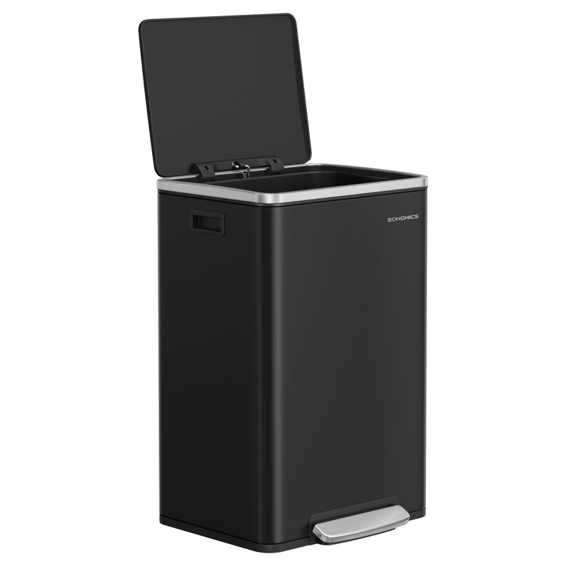 Kitchen Bin 50 L, With 15 Bin Bags, Stainless Steel, Removable Plastic Inner Bucket, With Lid, Handles, Soft Close, Black