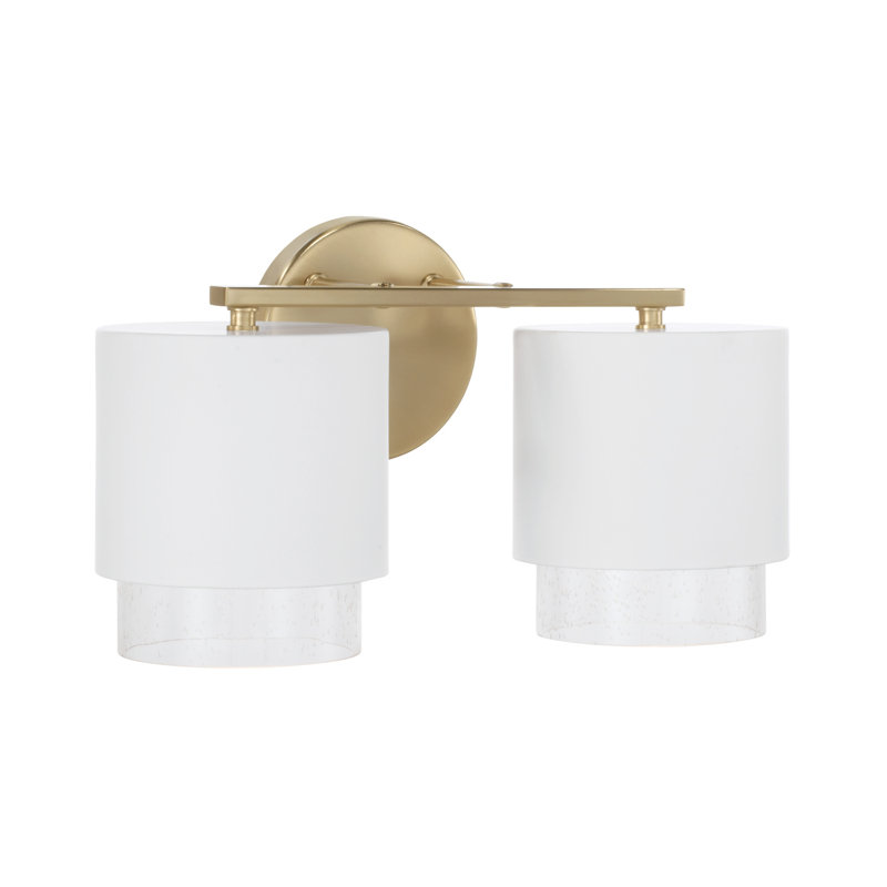Meuble-lavabo cylindrique en métal 2 lumières H 8,25 po blanc mat avec laiton mat et verre bullé